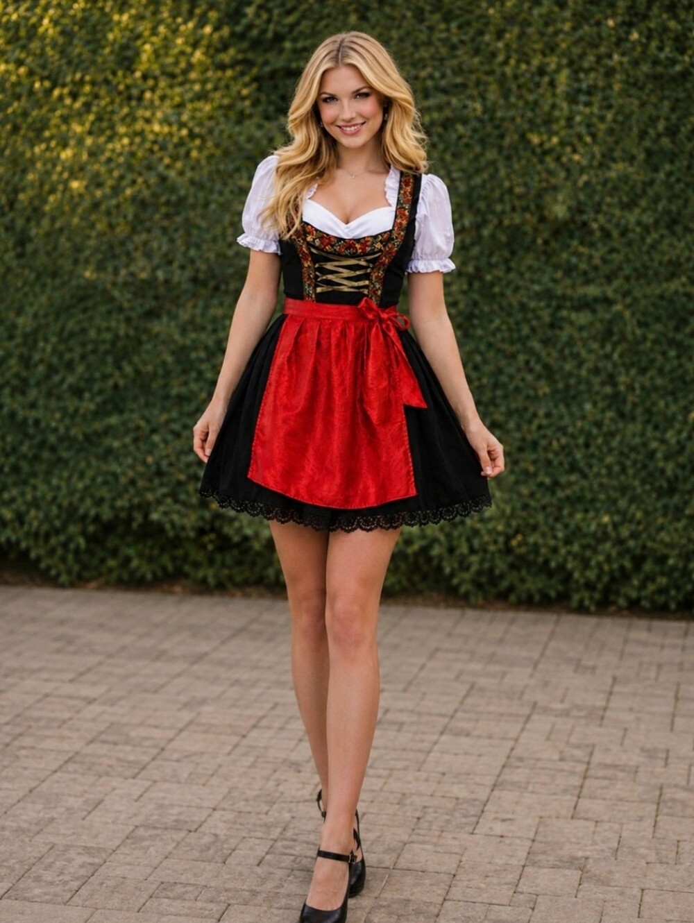 Handcrafted Chic Black Red Apron European Costume Dress